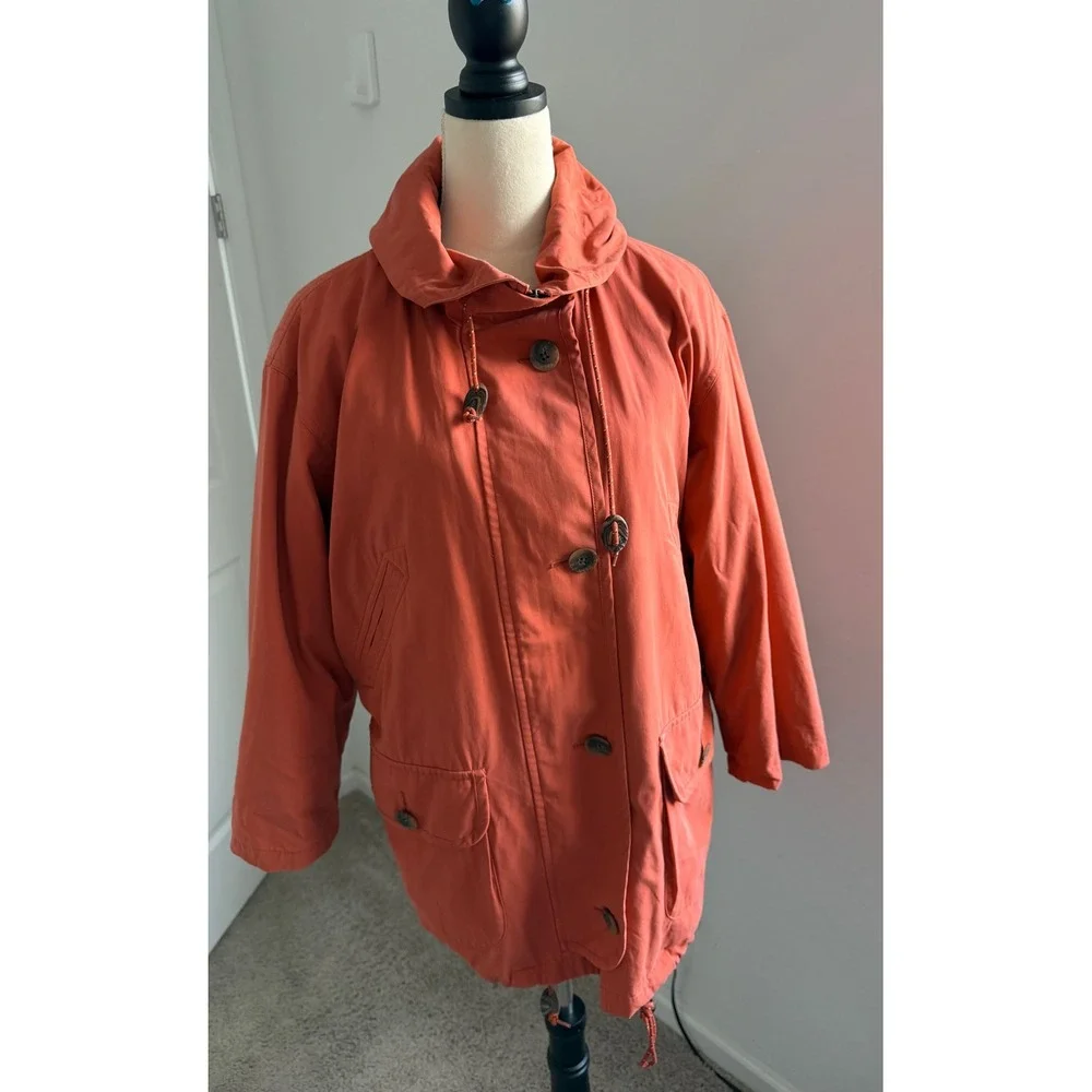 Burberry‎ Cotton Parka Jacket Burnt Orange Hooded Removable Lining Jacket Sz XL - Picture 8 of 16